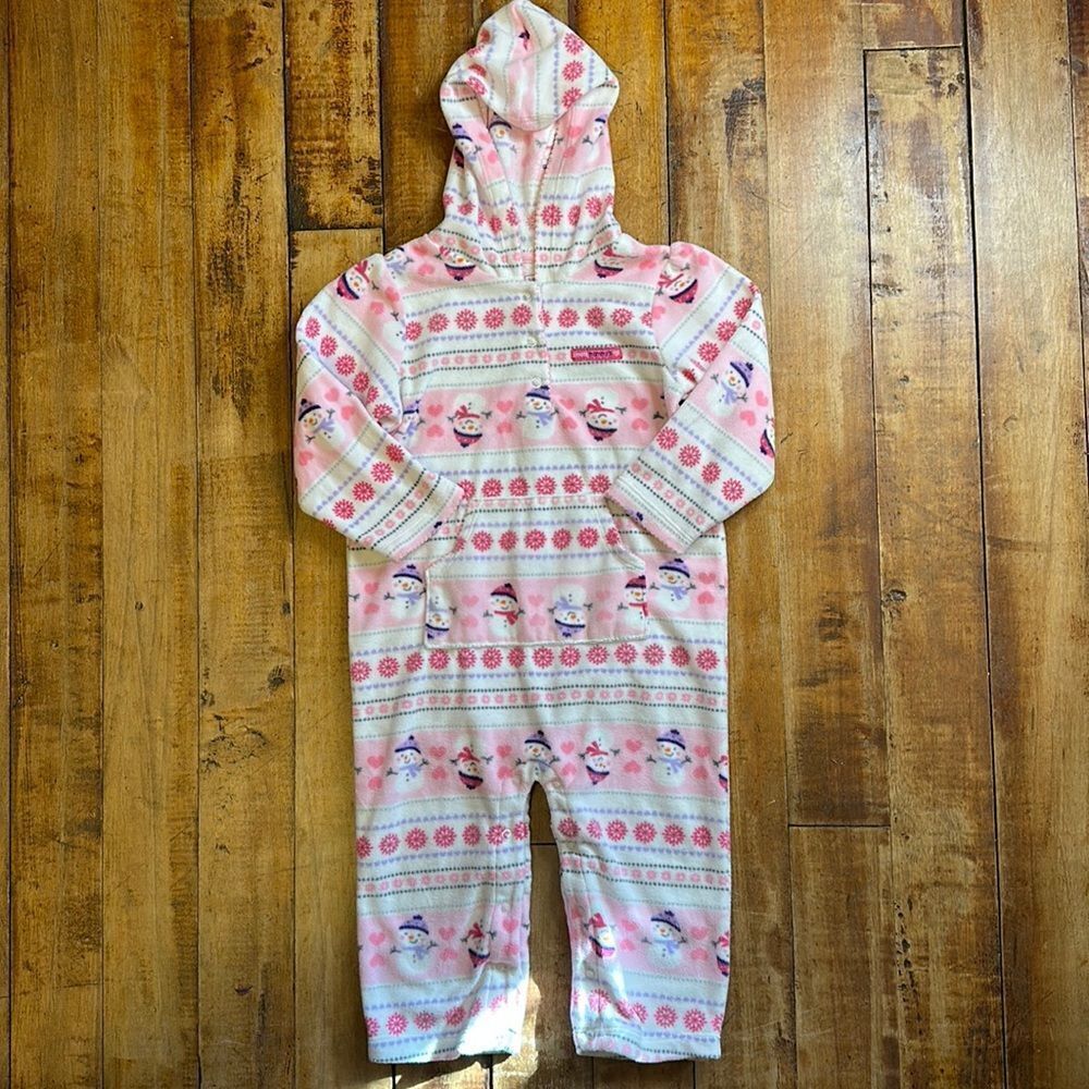 Carters Fleece outfit 24 months one piece outfit pink snowman hooded Valentines